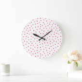 Rosa weißes Confetti-Punkt-Muster Große Wanduhr (Zuhause)