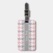 Rosa Weißes dunkles graues Hahnentrittmuster Monog Gepäckanhänger (Vorderseite vertikal)