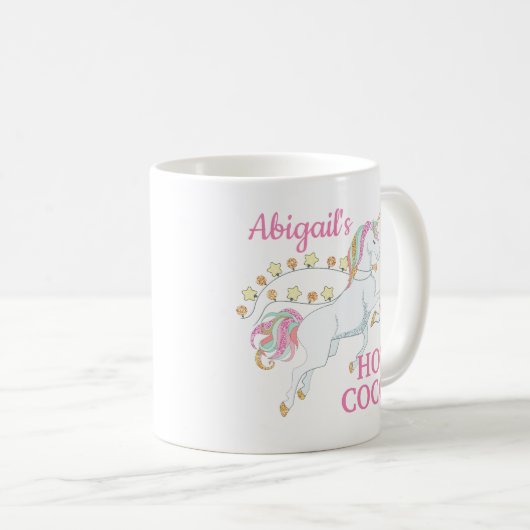 Rosa Weißes Einhorn Hot Cocoa Kaffeetasse (VorderseiteRechts)
