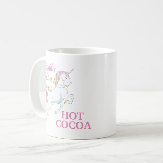 Rosa Weißes Einhorn Hot Cocoa Kaffeetasse (Vorderseite Links)