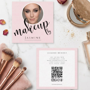 Rosa Weißes Foto MUA QR-Code Socials Quadrat Quadratische Visitenkarte