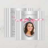 Rosa Weißes Foto Quinceanera Einladung (Vorne/Hinten)