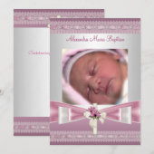 Rosa Weißes Foto Taufe Christening Einladung (Vorne/Hinten)