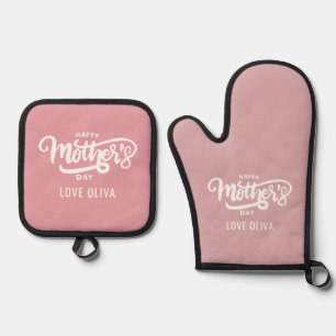 Rosa weißes Geschenk zum Muttertag Ofenhandschuh & Topflappen-Set