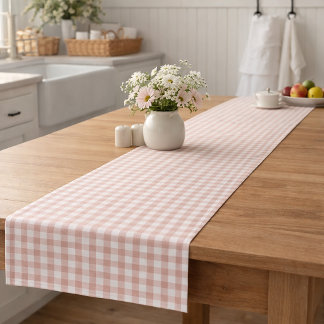 Rosa-weißes Gingham-Karomuster im Cottagecore-Stil Kurzer Tischläufer