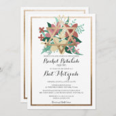 Rosa Weißes Gold Kreuz Bat Mitzvah Hebräischer Nam Einladung (Vorne/Hinten)