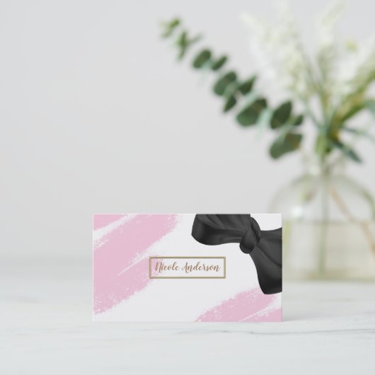 Rosa weißes Gold Moderne Minimal Rosa Pinsel & Bow Visitenkarte (Stehend Vorderseite)