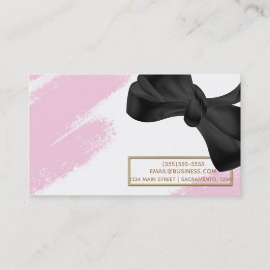 Rosa weißes Gold Moderne Minimal Rosa Pinsel & Bow Visitenkarte (Rückseite)