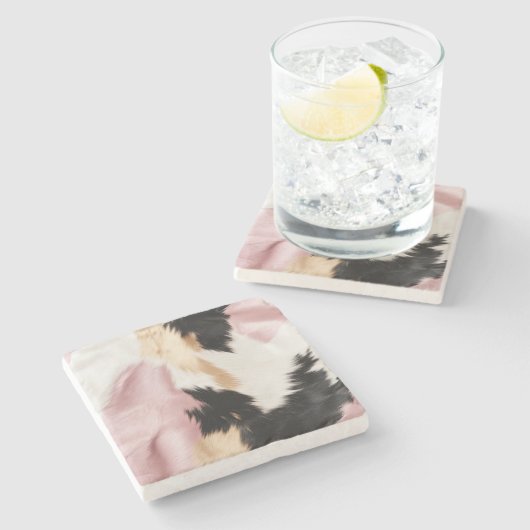 Rosa Weißes Gold Schwarzes Weidetier Steinuntersetzer (Seitenansicht)