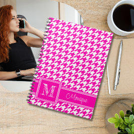 Rosa Weißes Hahnentrittmuster | Modernes Monogramm Notizblock