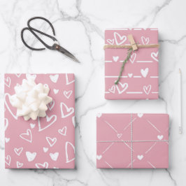 Rosa Weißes Herz Geschenkpapier Set