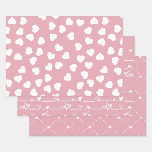 Rosa Weißes Herz Geschenkpapier Set (Set)