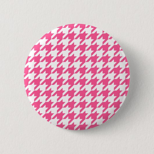 Rosa-weißes Houndstooth-Karomuster-Design Button (Vorderseite)