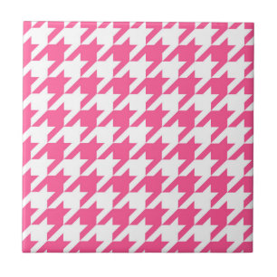 Rosa-weißes Houndstooth-Karomuster-Design Fliese