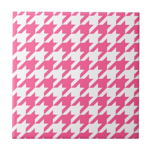 Rosa-weißes Houndstooth-Karomuster-Design Fliese (Vorderseite)