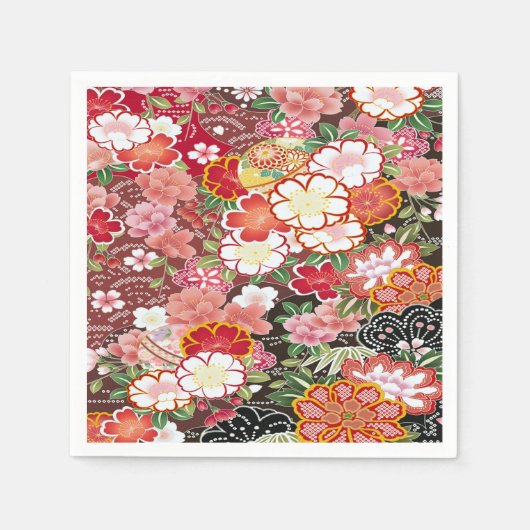 Rosa Weißes japanisches Kimono Blumendekoupage Serviette (Vorderseite)