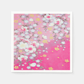 Rosa Weißes japanisches Kimono Blumendekoupage Serviette