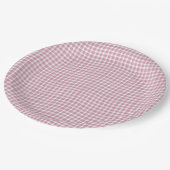 Rosa weißes Karo Gingham nahtloses Muster Pappteller (Schrägansicht)