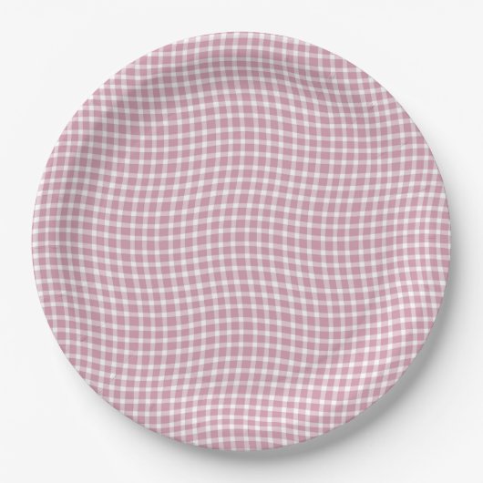 Rosa weißes Karo Gingham nahtloses Muster Pappteller (Vorderseite)
