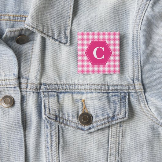 Rosa weißes Monogramm-Muster Button (Beispiel)