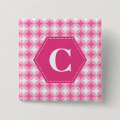 Rosa weißes Monogramm-Muster Button (Vorderseite)