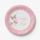 Rosa, weißes Papiertüte, 3 Tinte, rosa Schmetterli Pappteller (Vorderseite)