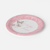 Rosa, weißes Papiertüte, 3 Tinte, rosa Schmetterli Pappteller (Schrägansicht)