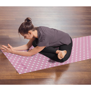 Rosa weißes Retro-Chic-Polka-Dots Monogramm-Übun Yogamatte