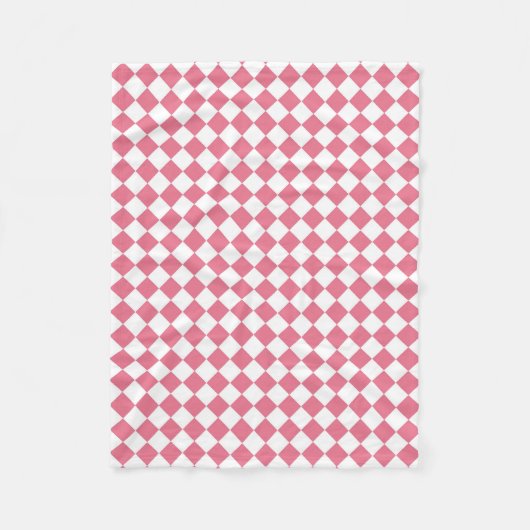 Rosa weißes Schachbrett-Diamantmuster Fleecedecke (Vorderseite)