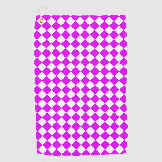 Rosa Weißes Schachbrett Diamantmuster Golfhandtuch (Vorderseite)