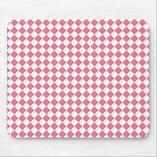 Rosa Weißes Schachbrett Diamantmuster Mousepad