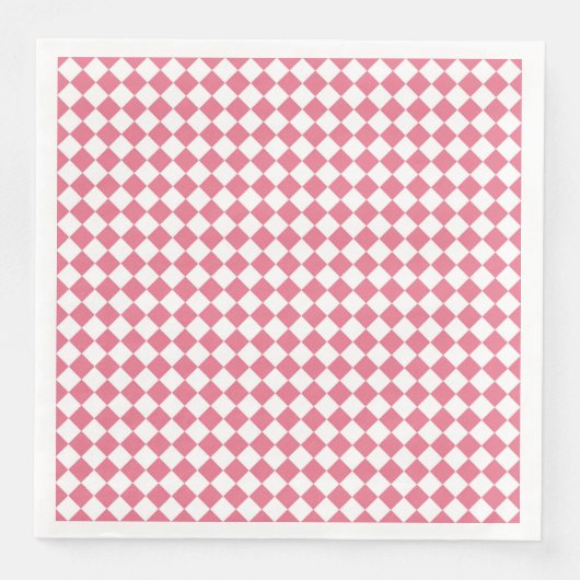 Rosa Weißes Schachbrett Diamantmuster Serviette (Vorderseite)