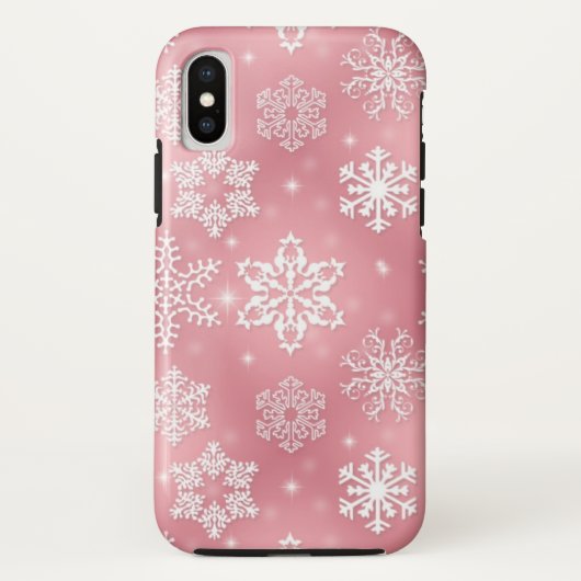 Rosa weißes Schneeflockenmuster Weihnachten 10 Jah Case-Mate iPhone Hülle (Rückseite)