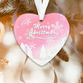 Rosa Weißes Schneehaus Weihnachten Ornament