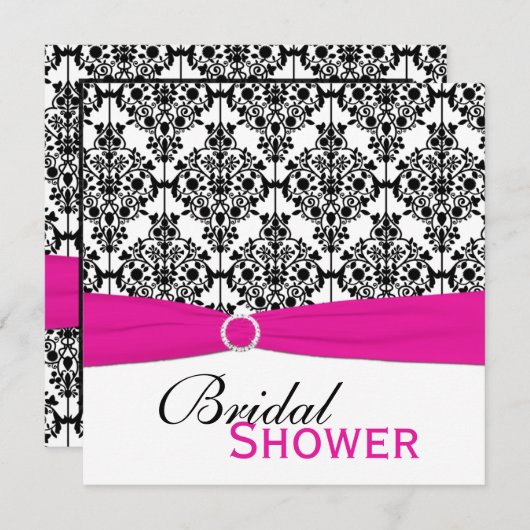 Rosa, weißes und schwarzes Damast-Brautparty laden Einladung (Vorne/Hinten)