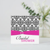 Rosa, weißes und schwarzes Damast-Brautparty laden Einladung (Stehend Vorderseite)