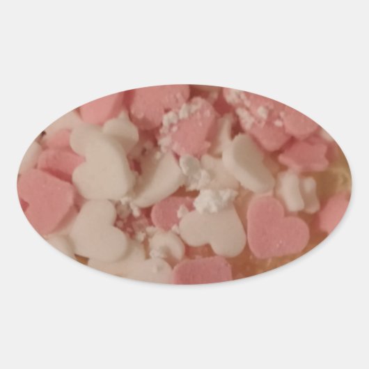 Rosa, weißes Valentinherz, Tortendekoration, Liebe Ovaler Aufkleber (Vorderseite)