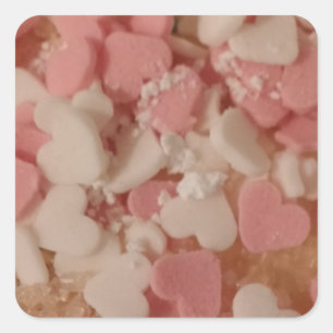 Rosa, weißes Valentinherz, Tortendekoration, Liebe Quadratischer Aufkleber