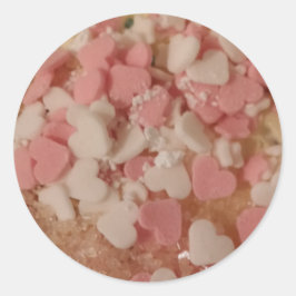 Rosa, weißes Valentinherz, Tortendekoration, Liebe Runder Aufkleber