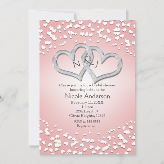 Rosa Weißes, verflochtenes Herz Valentine Einladun Einladung (Vorderseite)