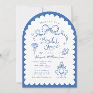 Rosa, weißes, weißes Retrohandgezogenes Brautparty Einladung