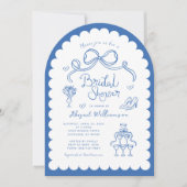 Rosa, weißes, weißes Retrohandgezogenes Brautparty Einladung (Vorderseite)