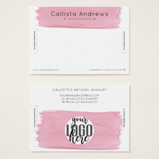 Rosa Weißfarben Pinselstrich Armband Anzeige (Vorne & Hinten)