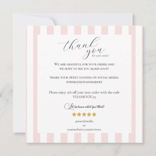 Rosa Weißgestrichene Bäckerei Danke Karte (Rückseite)