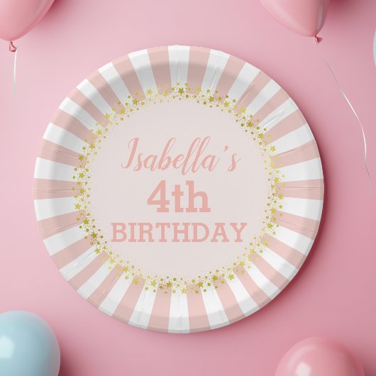 Rosa Weißgestrichener Glitzer Confetti Geburtstag Pappteller