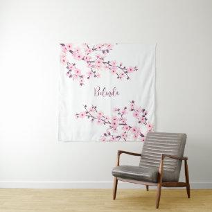 Rosa Weißkirsche Blossom Monogramm Wandteppich