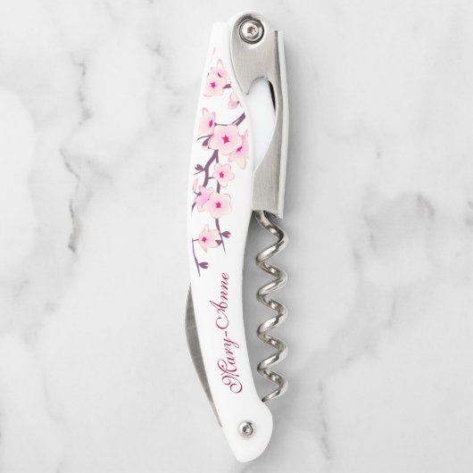 Rosa Weißkirsche blüht Monogram Waiter Corks Kellnermesser (Rückseite)