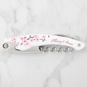 Rosa Weißkirsche Blüten Monogramm Kellerkorken Kellnermesser
