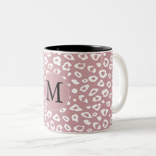 Rosa Weißleopard Print Monogram Zweifarbige Tasse (VorderseiteRechts)