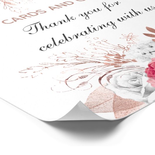 Rosa Weißrosen Gold Blumenzettel Poster (Ecke)